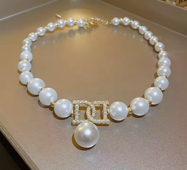 Imitation Pearl Gold Plated Brass Necklace