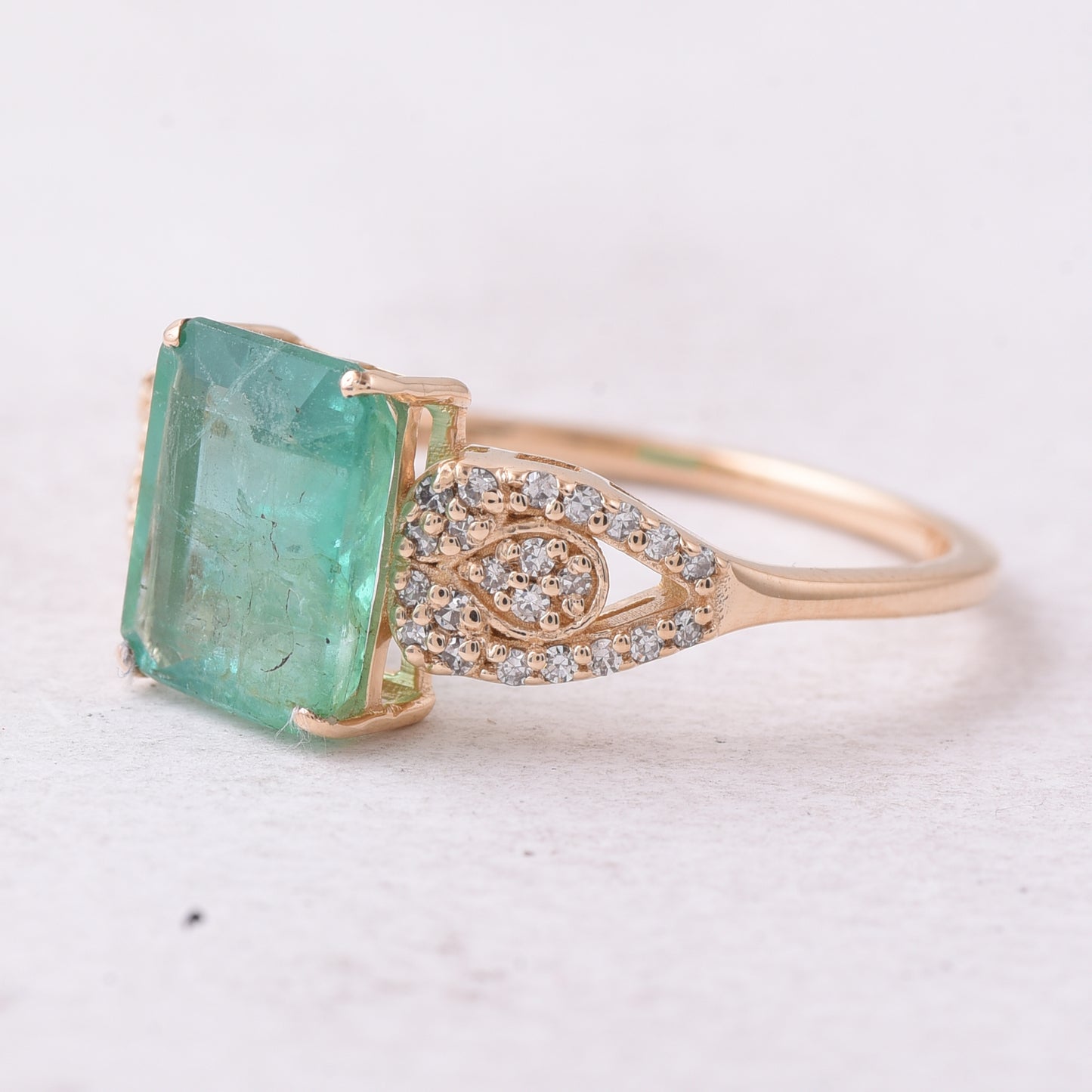 1.94 Ct Octagon Step Cut Natural Emerald 14K Gold Ring