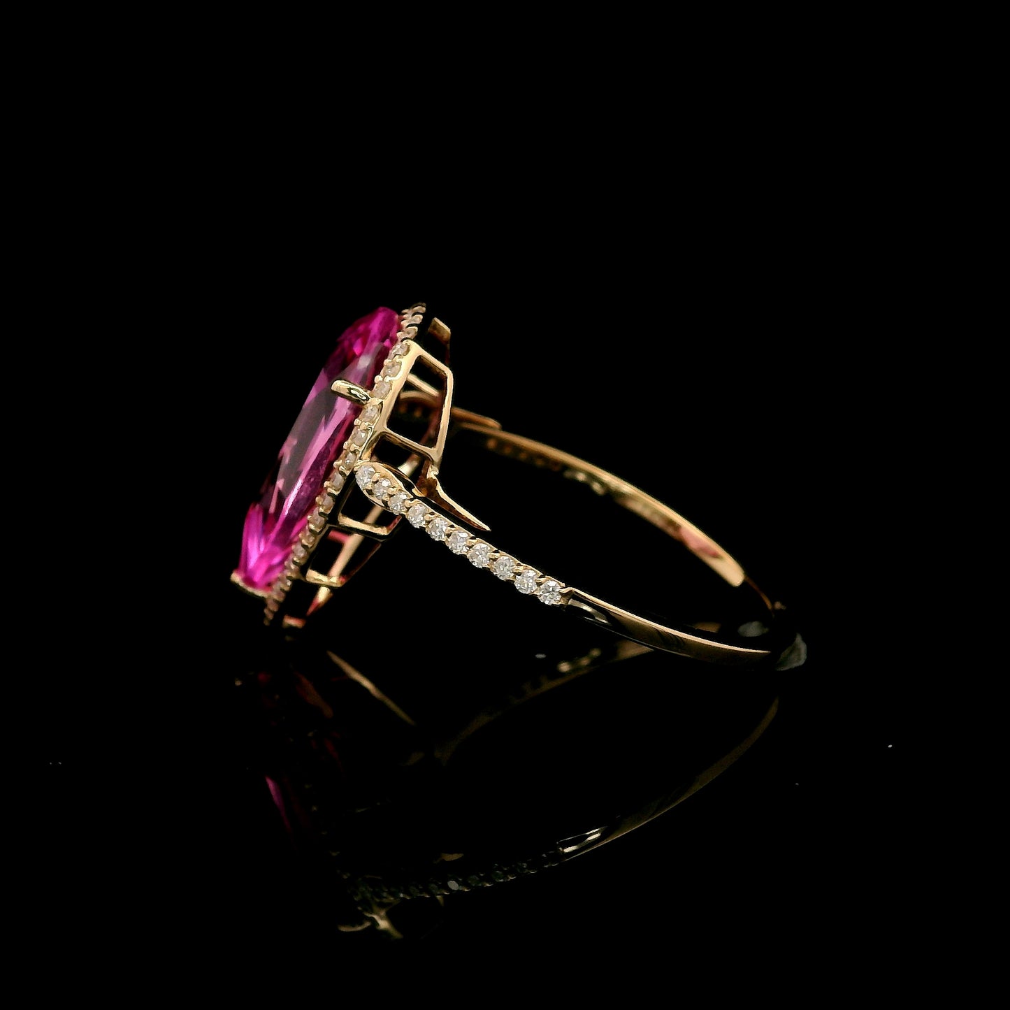 4.69 Ct Pear Mixed Cut Lab Grown Pink Sapphire 14K Gold Ring