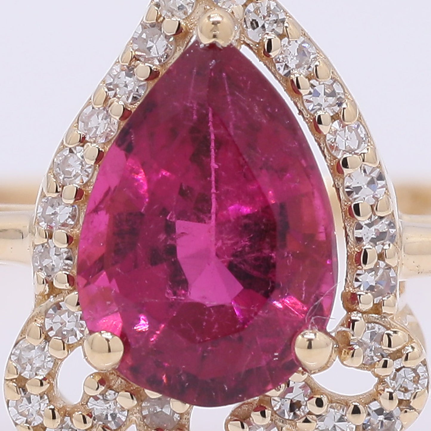 1.13 Ct Pear Mixed Cut Natural Rubellite 14K Gold Ring