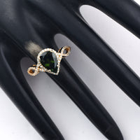 1.81 Ct Pear Mixed Cut Natural Green Tourmaline 14K Gold Ring