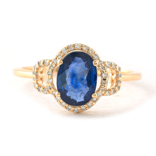 1.47 Ct Oval Mixed Cut Natural Sapphire 14K Gold Ring