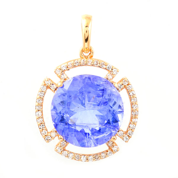 5.28 Ct Round Mixed Cut Natural Tanzanite 14K Gold Pendant