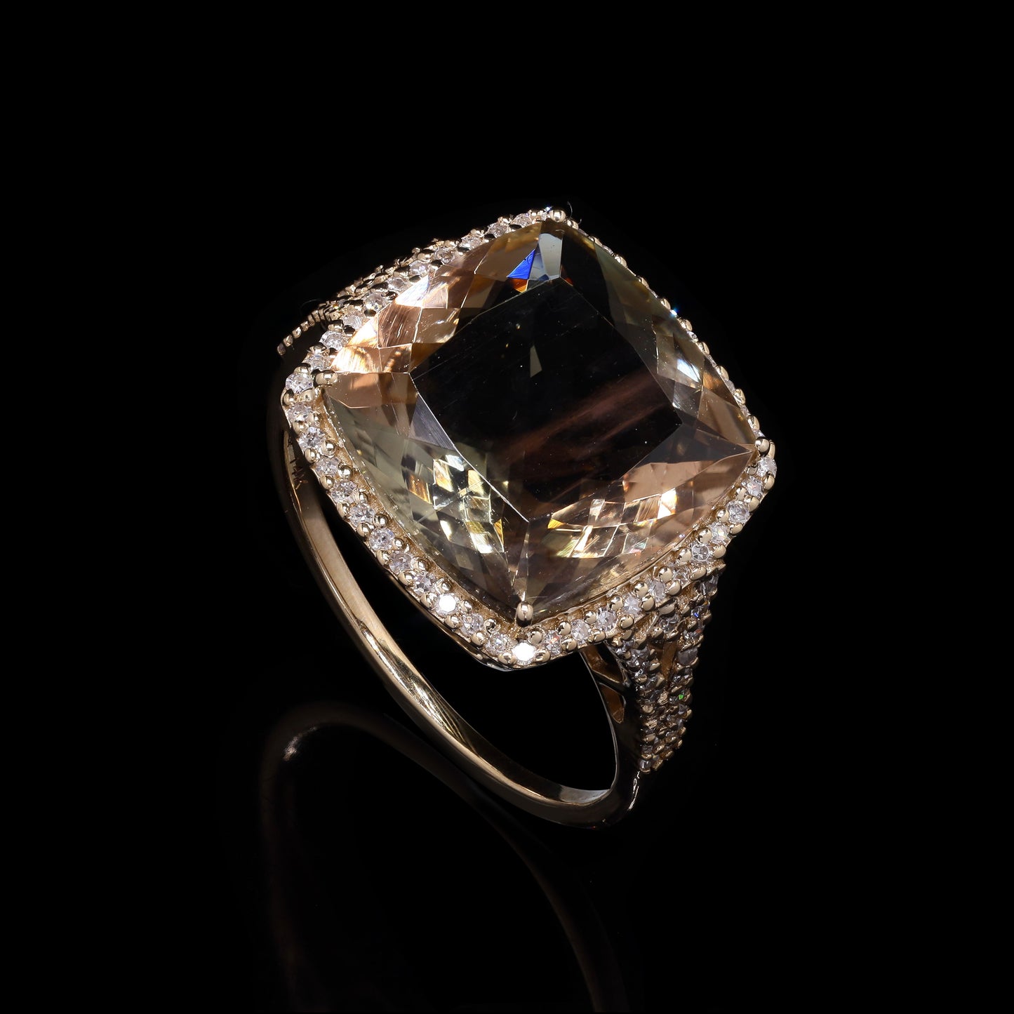 6.46 Ct Cushion Mixed Cut Natural Sunstone 14K Gold Ring