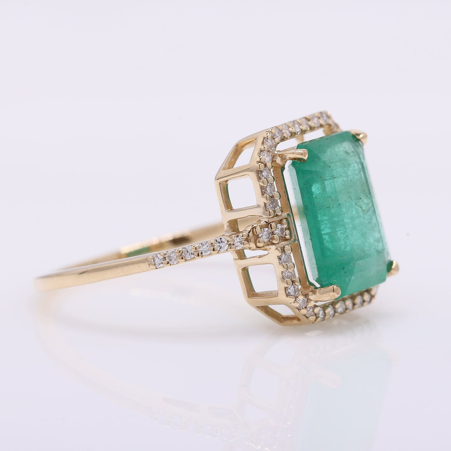 3.36 Ct Octagon Step Cut Natural Emerald 14K Gold Ring