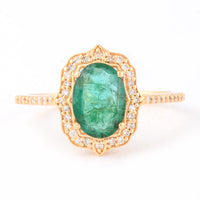 1.44 Ct Oval Mixed Cut Natural Emerald 14K Gold Ring