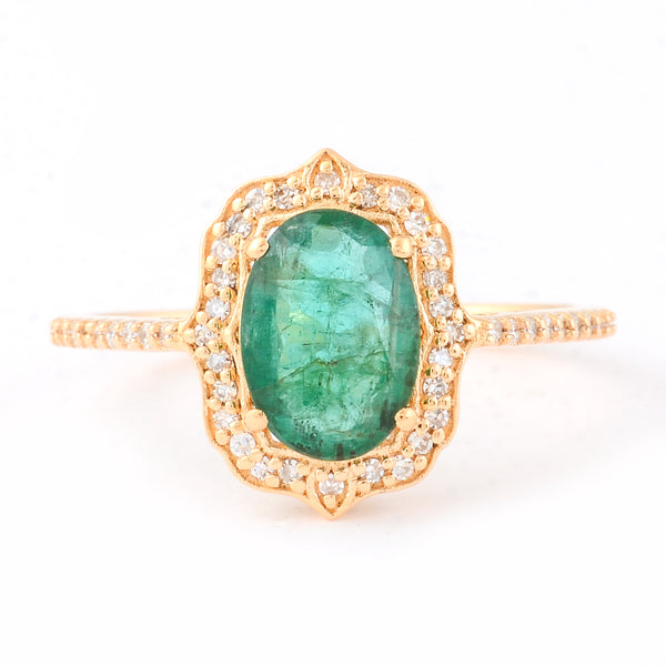 1.44 Ct Oval Mixed Cut Natural Emerald 14K Gold Ring