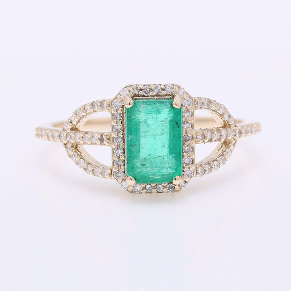 1.44 Ct Octagon Step Cut Natural Emerald 14K Gold Ring