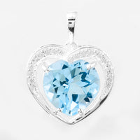 4.49 Ct Heart Blue Topaz, Cubic Zirconia 925 Sterling Silver Pendant
