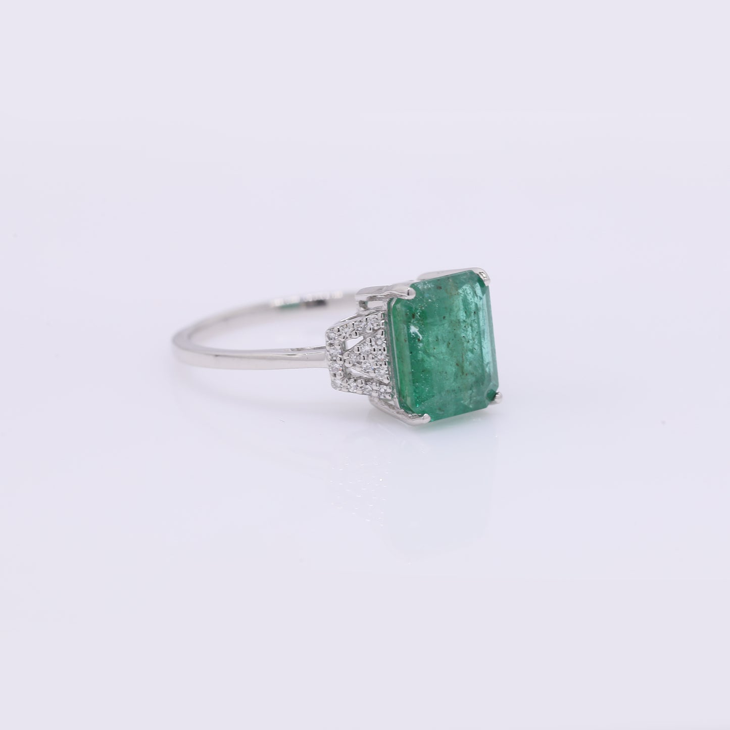 2.71 Ct Octagon Step Cut Natural Emerald 950 Platinum Ring