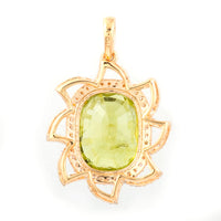 5.62 Ct Cushion Mixed Cut Natural Green Sapphire 14K Gold Pendant