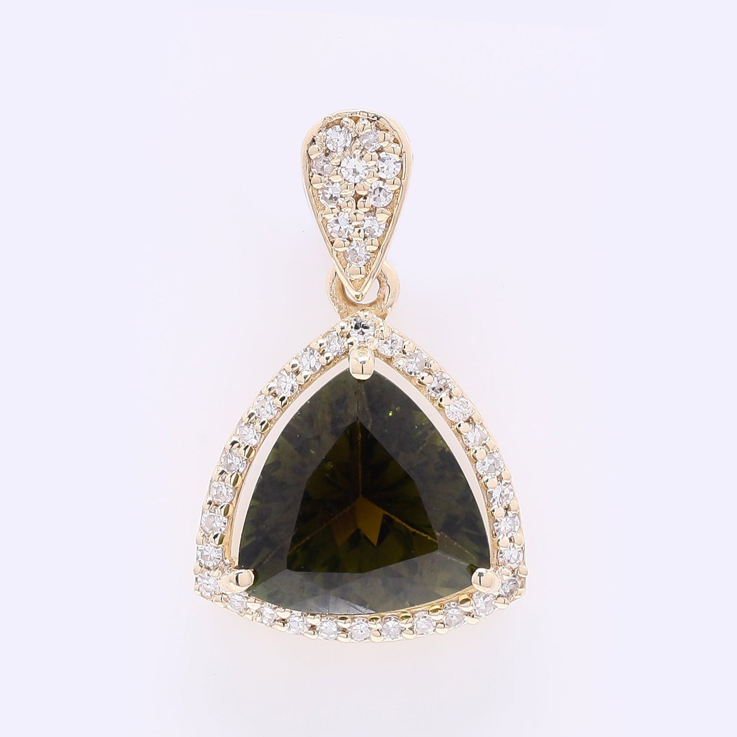 1.86 Ct Triangle Mixed Cut Natural Green Tourmaline 14K Gold Pendant