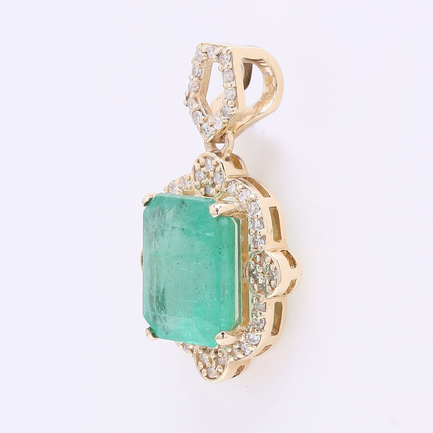 1.96 Ct Octagon Step Cut Natural Emerald 14K Gold Pendant