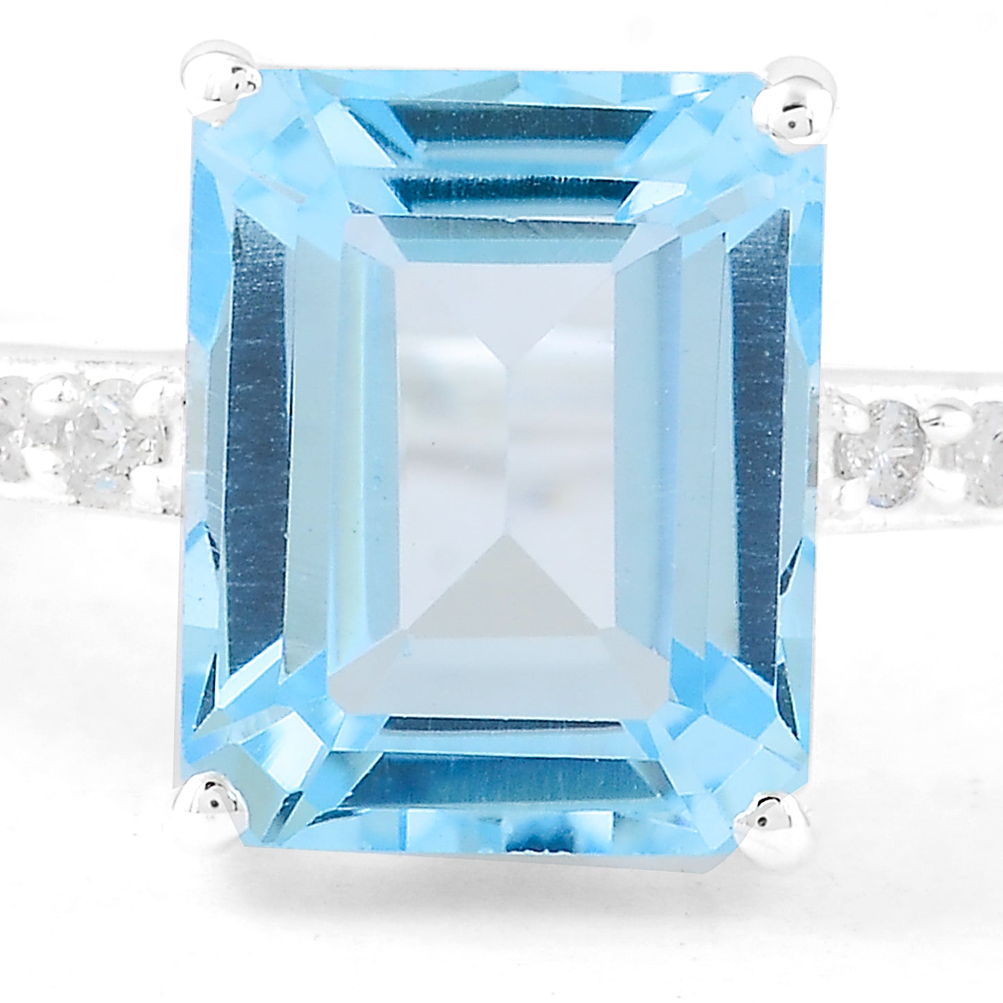 5.10 Ct Octagon Blue Topaz, Cubic Zirconia 925 Sterling Silver Ring