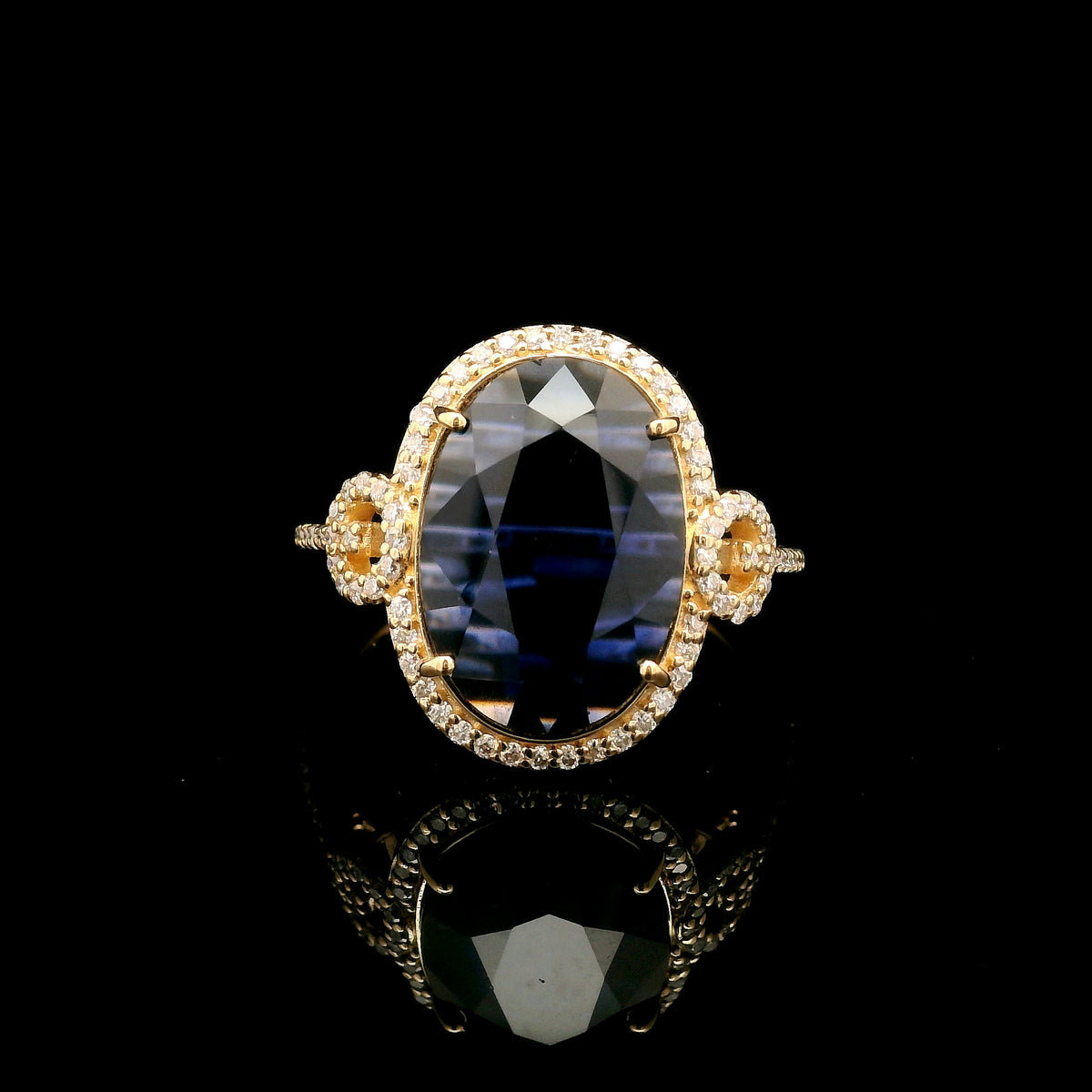 3.56 Ct Oval Mixed Cut Lab Grown Sapphire 14K Gold Ring