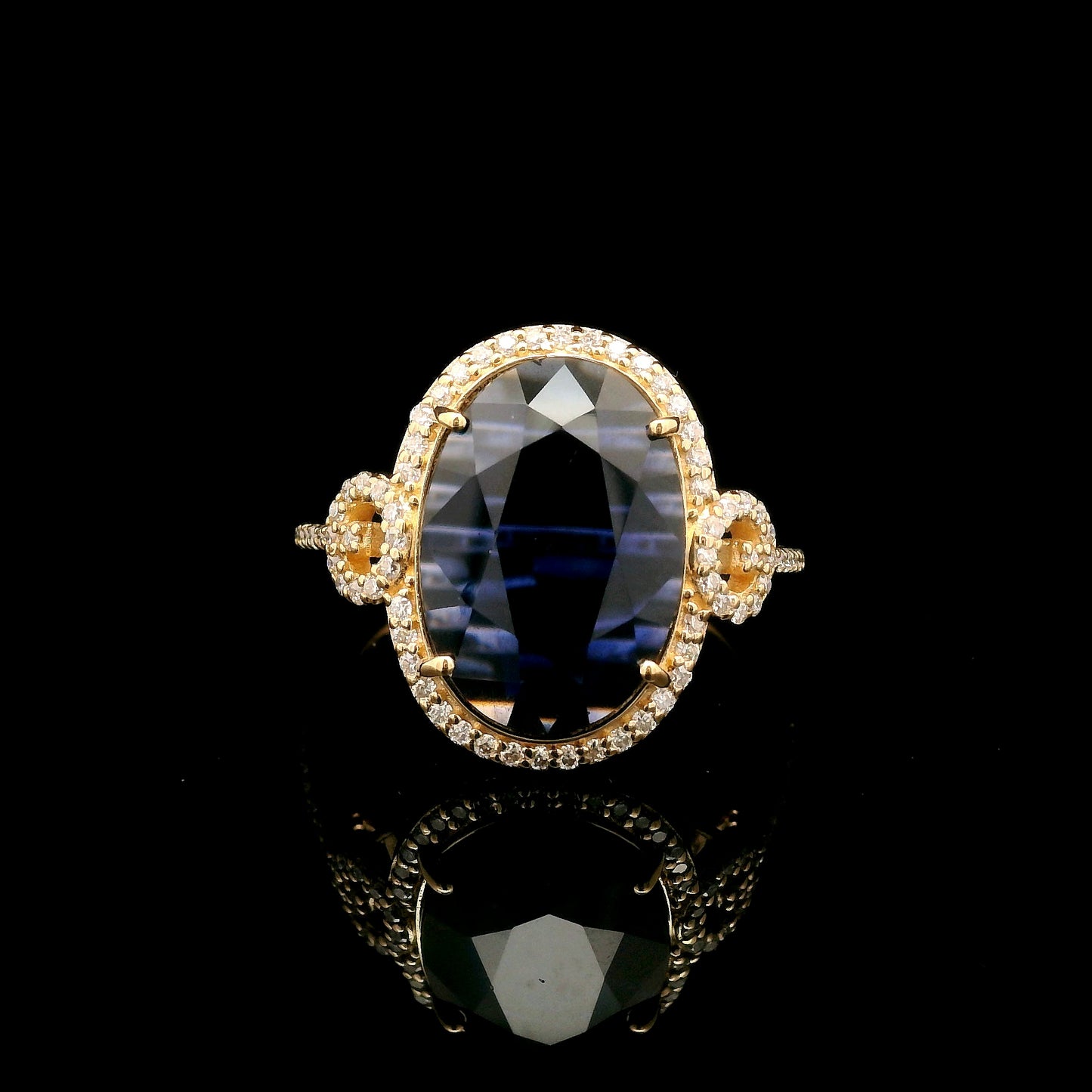 3.56 Ct Oval Mixed Cut Lab Grown Sapphire 14K Gold Ring