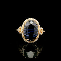 3.56 Ct Oval Mixed Cut Lab Grown Sapphire 14K Gold Ring