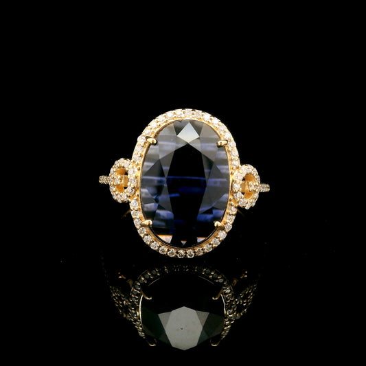 3.56 Ct Oval Mixed Cut Lab Grown Sapphire 14K Gold Ring