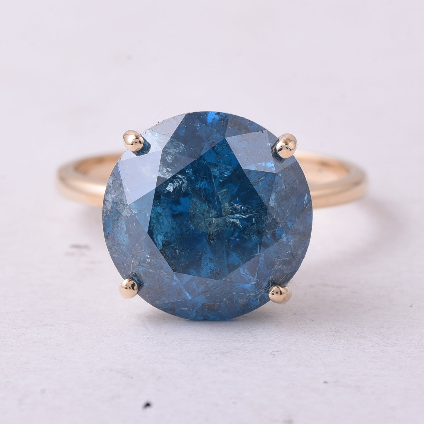 8.14 Ct Round Blue Diamond 14K Gold Ring