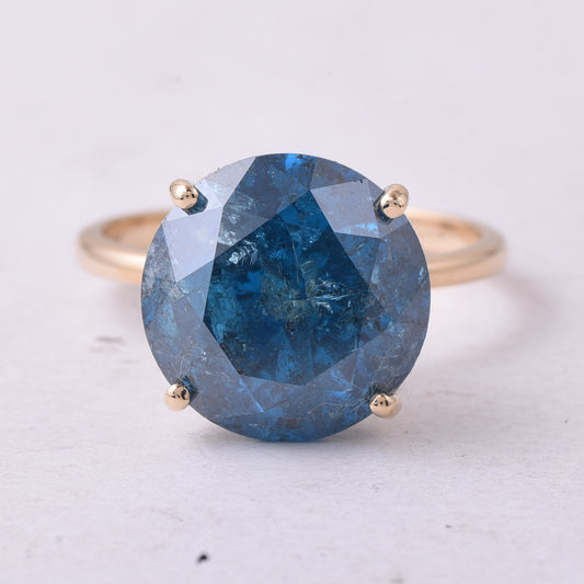 8.14 Ct Round Blue Diamond 14K Gold Ring