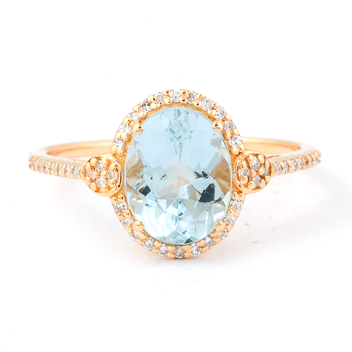 1.87 Ct Oval Mixed Cut Natural Aquamarine 14K Gold Ring