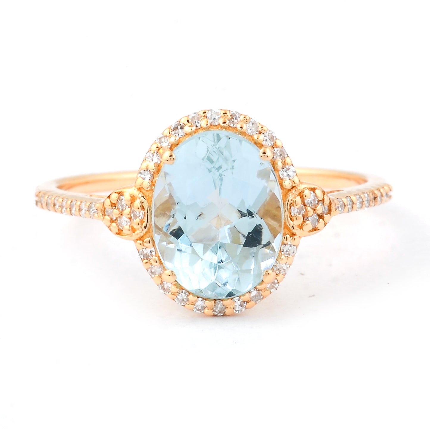1.87 Ct Oval Mixed Cut Natural Aquamarine 14K Gold Ring