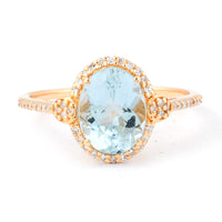 1.87 Ct Oval Mixed Cut Natural Aquamarine 14K Gold Ring