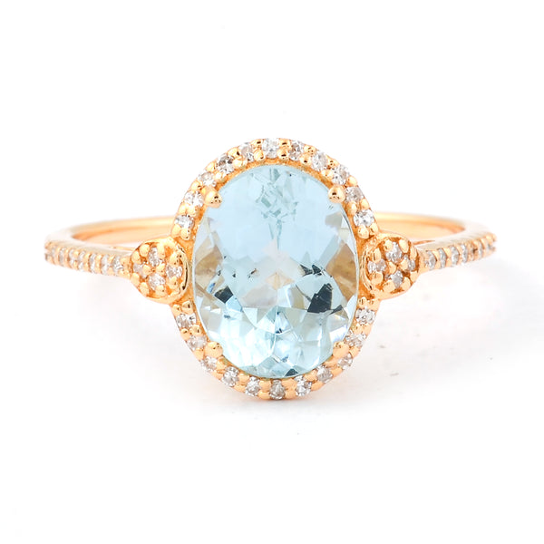 1.87 Ct Oval Mixed Cut Natural Aquamarine 14K Gold Ring