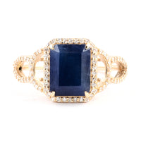 3.82 Ct Emerald Cut Natural Corundum Sapphire 14K Gold Ring