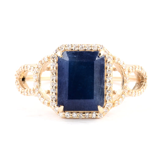 3.82 Ct Emerald Cut Natural Corundum Sapphire 14K Gold Ring