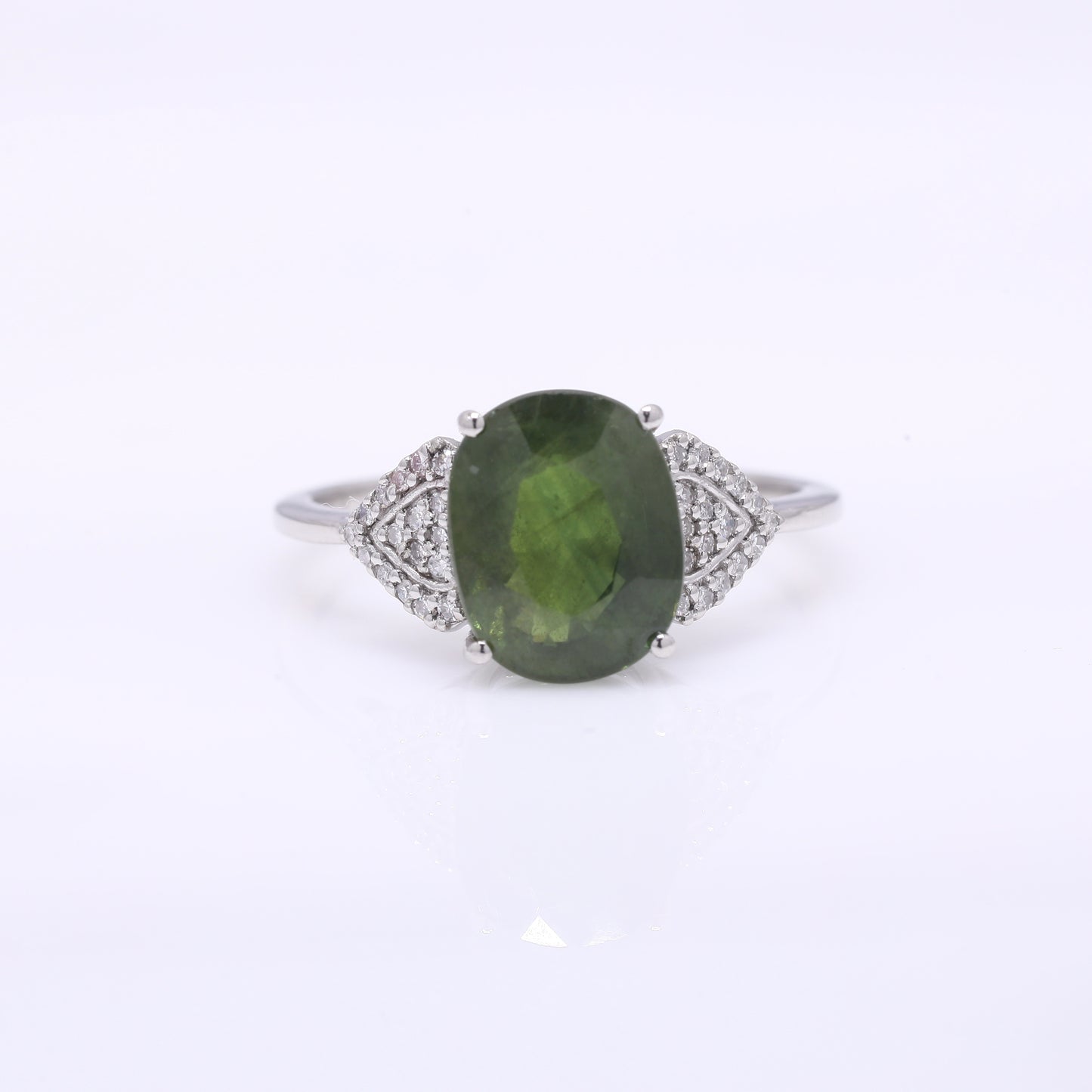 4.45 Ct Oval Mixed Cut Natural Green Sapphire 950 Platinum Ring