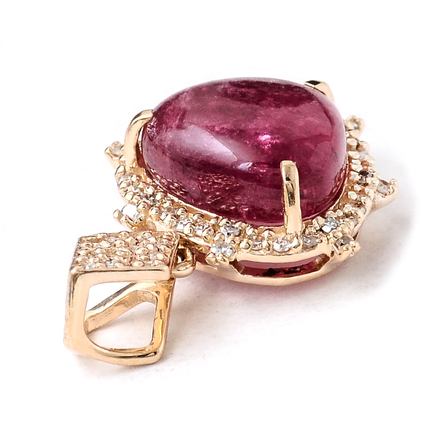 3.21 Ct Pear Cabochon Natural Tourmaline 14K Gold Pendant