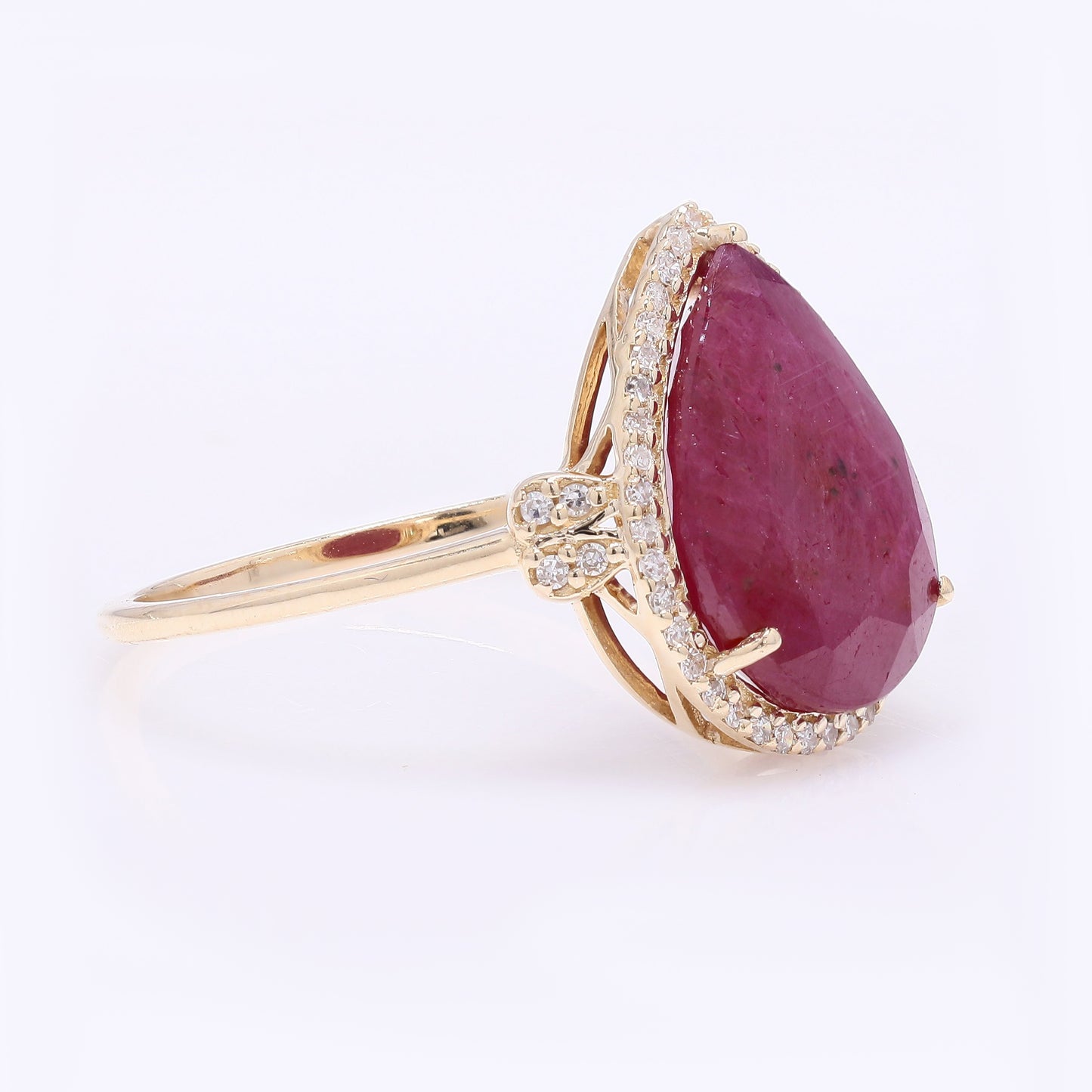 4.43 Ct Pear Mixed Cut Natural Ruby 14K Gold Ring