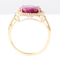 6.98 Ct Oval Mixed Cut Natural Corundum Ruby 14K Gold Ring