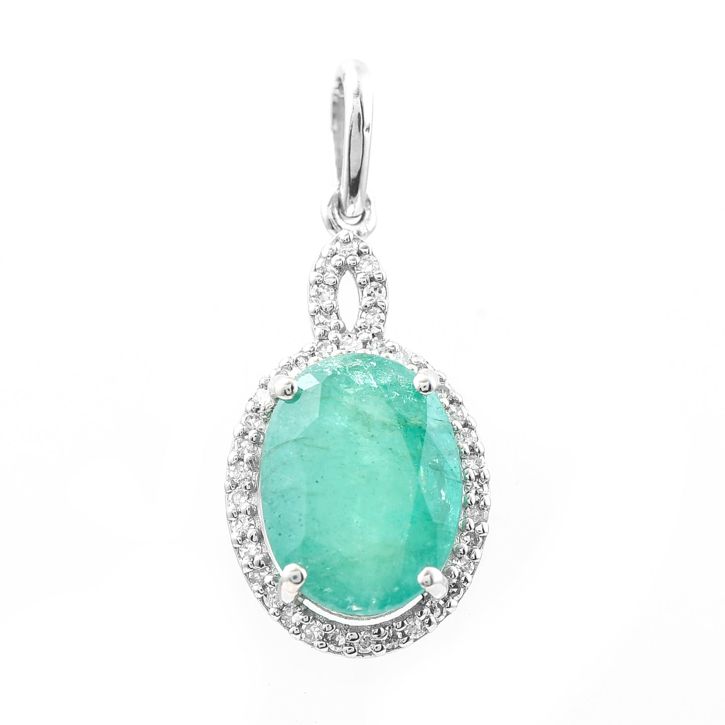 2.40 Ct Oval Mixed Cut Natural Emerald 950 Platinum Pendant