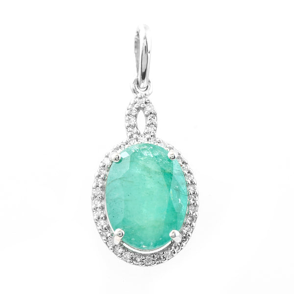 2.40 Ct Oval Mixed Cut Natural Emerald 950 Platinum Pendant