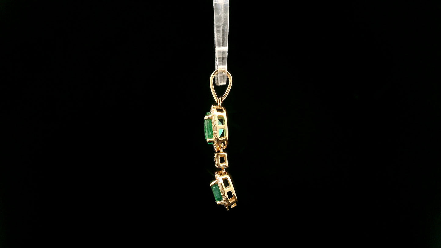 1.14 Ct Oval, Round Natural Emerald 14K Gold Pendant