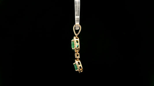 1.14 Ct Oval, Round Natural Emerald 14K Gold Pendant