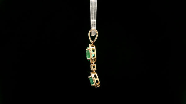 1.14 Ct Oval, Round Natural Emerald 14K Gold Pendant