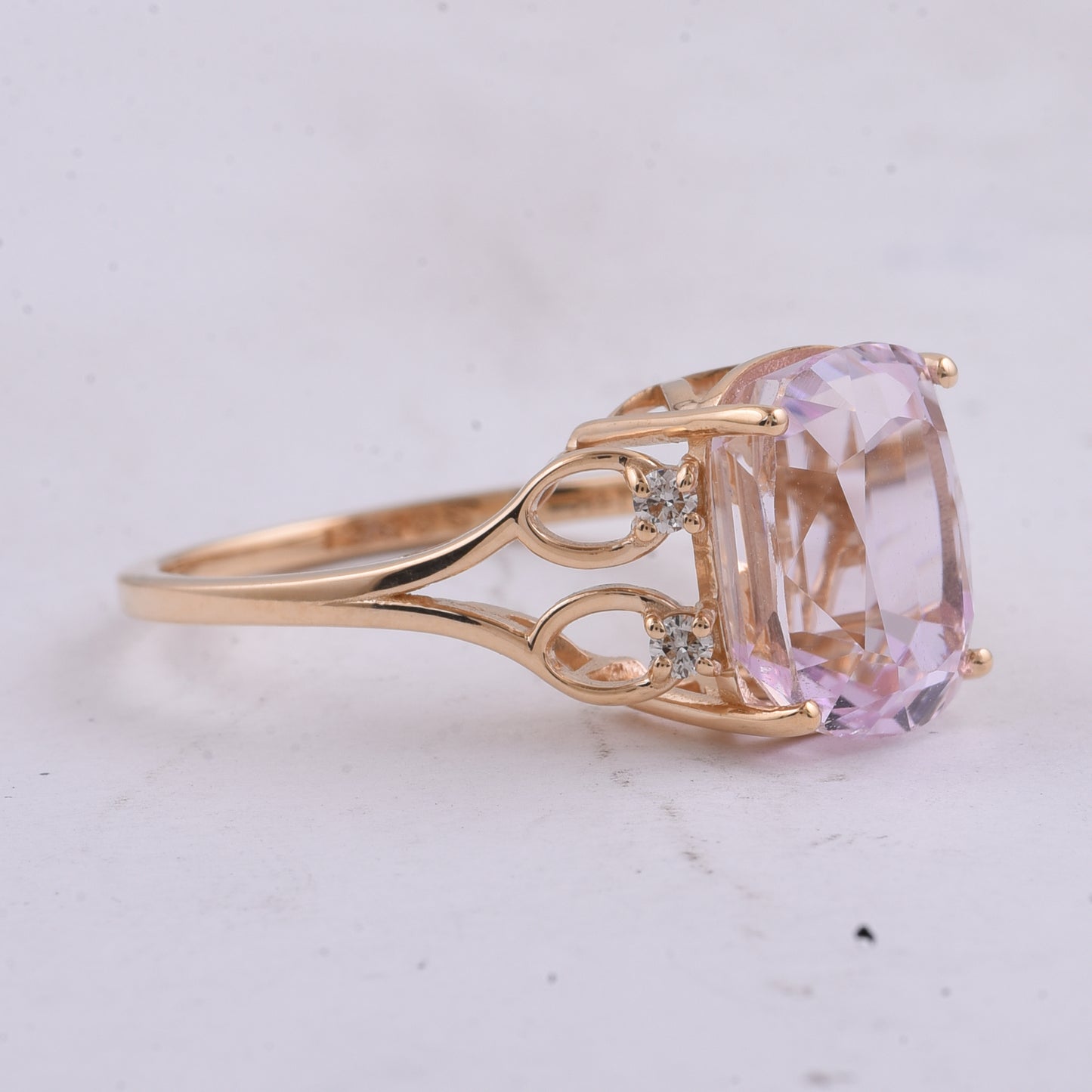 5.48 Ct Cushion Natural Kunzite 14K Gold Ring