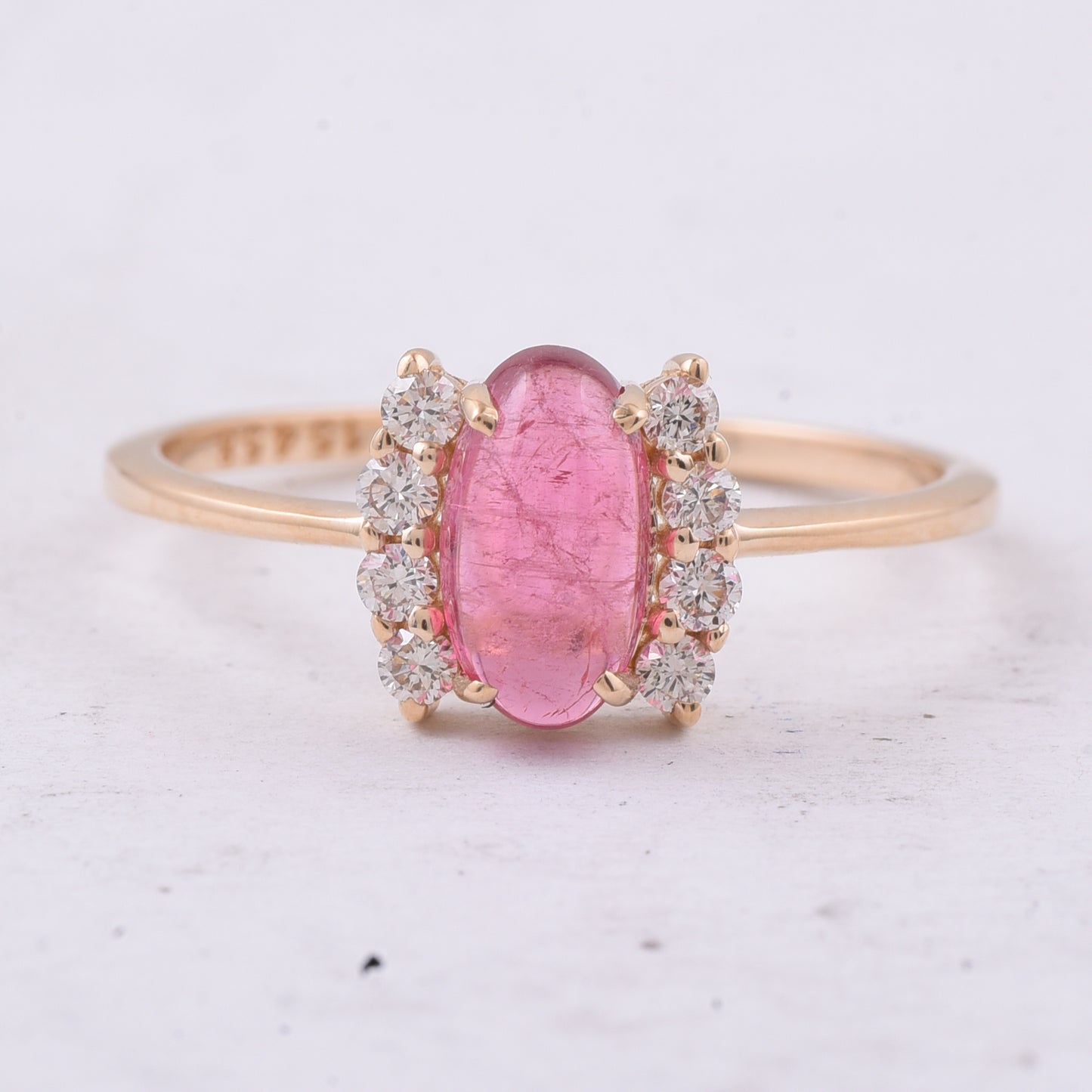 1.22 Ct Oval Cabochon Cut Natural Pink Tourmaline 14K Gold Ring