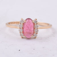 1.22 Ct Oval Cabochon Cut Natural Pink Tourmaline 14K Gold Ring