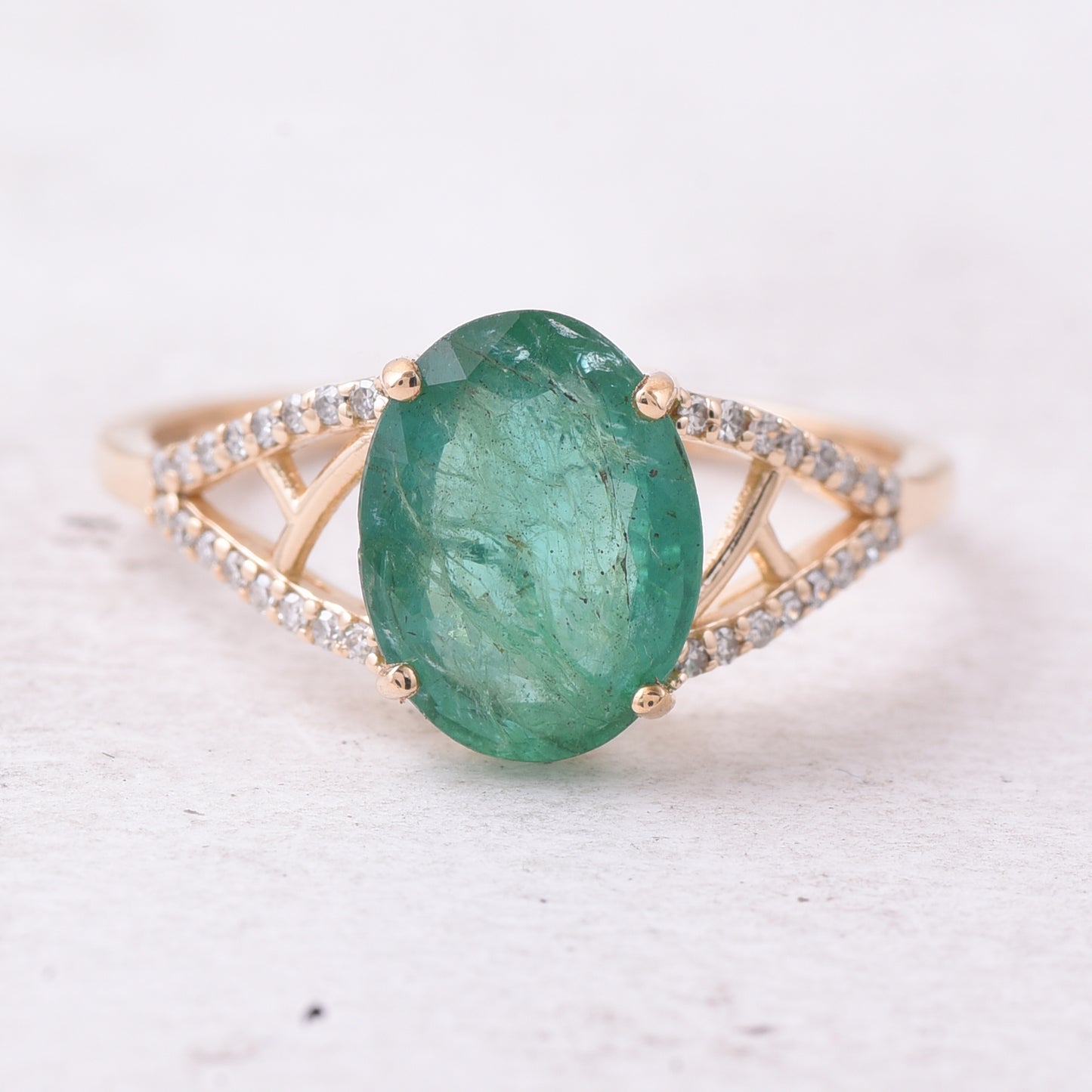 2.16 Ct Oval Mixed Cut Natural Emerald 14K Gold Ring
