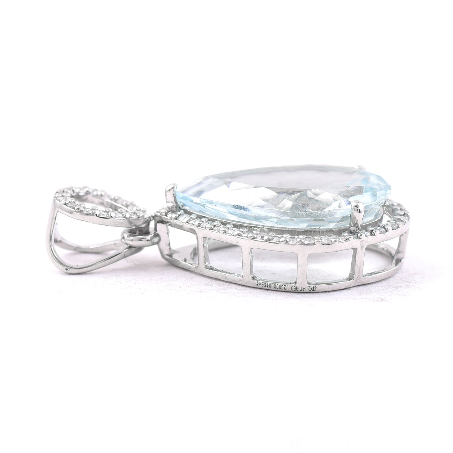3.52 Ct Pear Mixed Cut Natural Aquamarine 950 Platinum Pendant