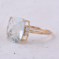 4.88 Ct Cushion Natural Aquamarine 14K Gold Ring