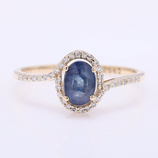 1.15 Ct Oval Mixed Cut Natural Sapphire 14K Gold Ring