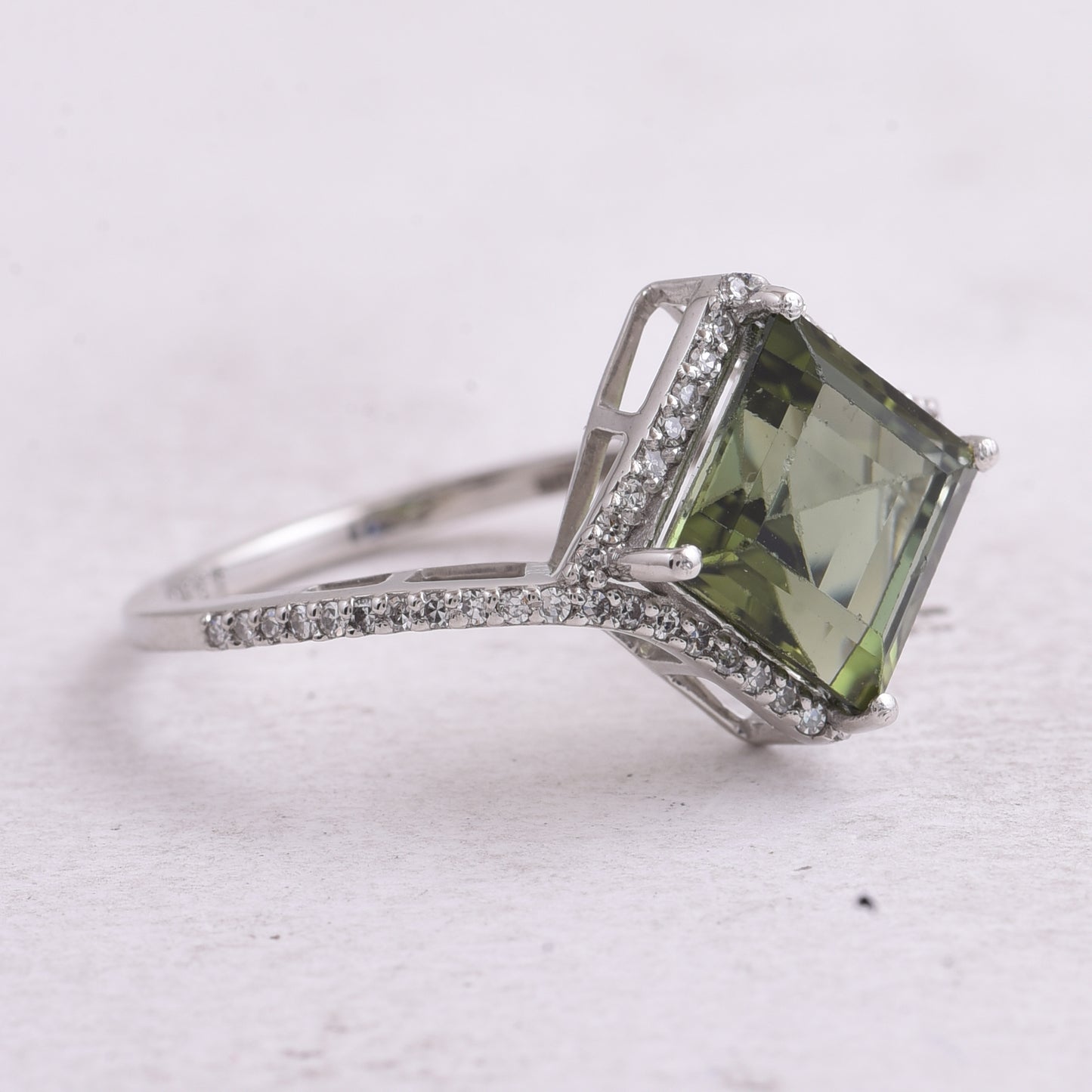 2.79 Ct Square Step Cut Natural Green Tourmaline 950 Platinum Ring