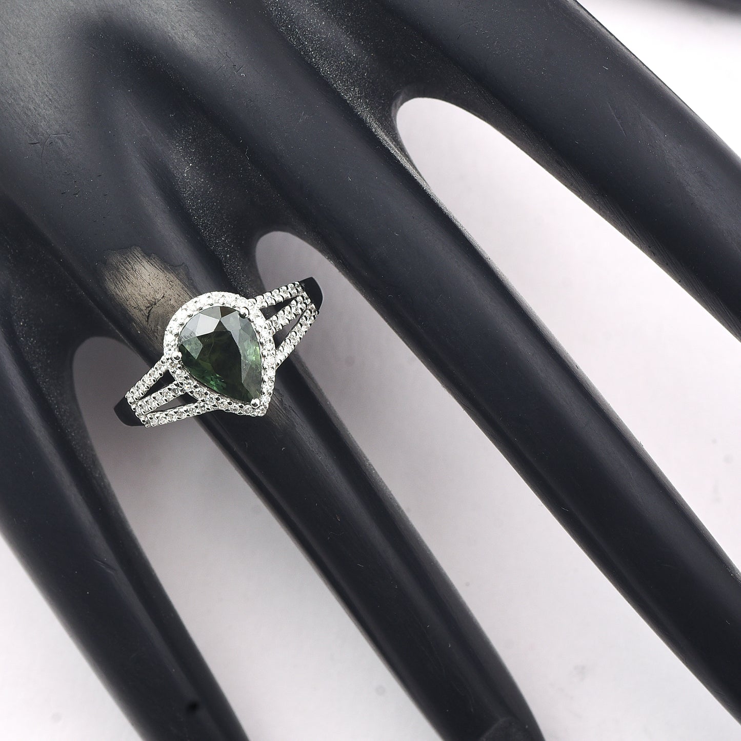 1.71 Ct Pear Mixed Cut Natural Green Sapphire 950 Platinum Ring
