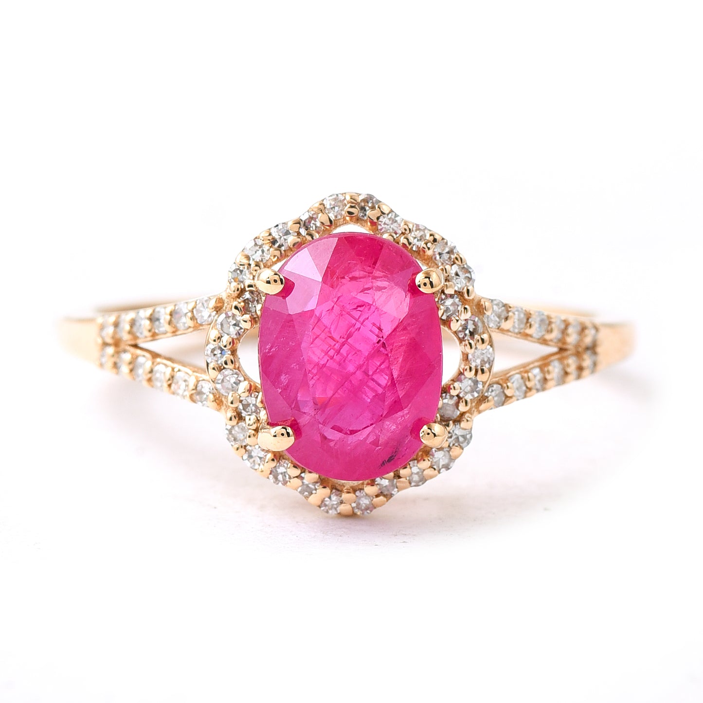 1.90 Ct Oval Mixed Cut Natural Ruby 14K Gold Ring