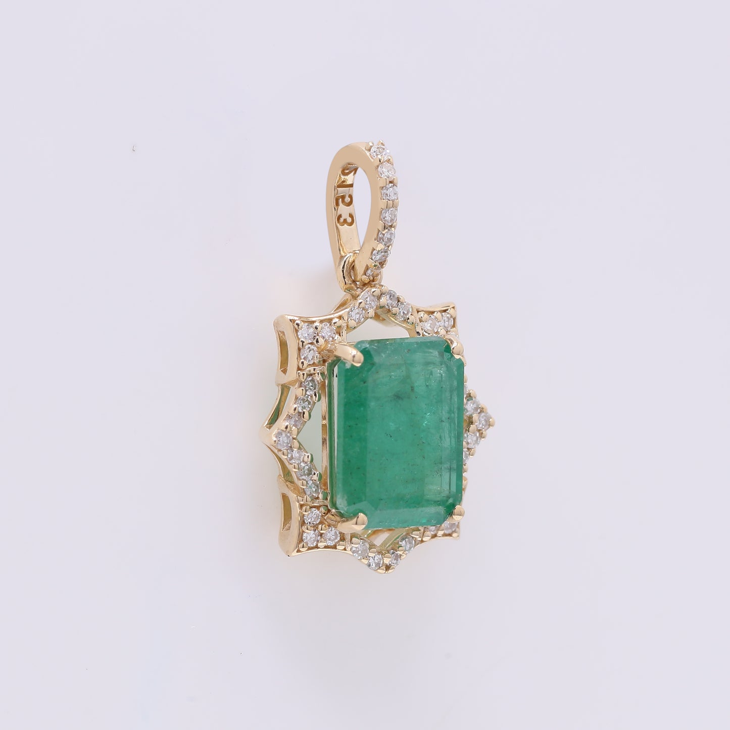 2.22 Ct Octagon Step Cut Natural Emerald 14K Gold Pendant
